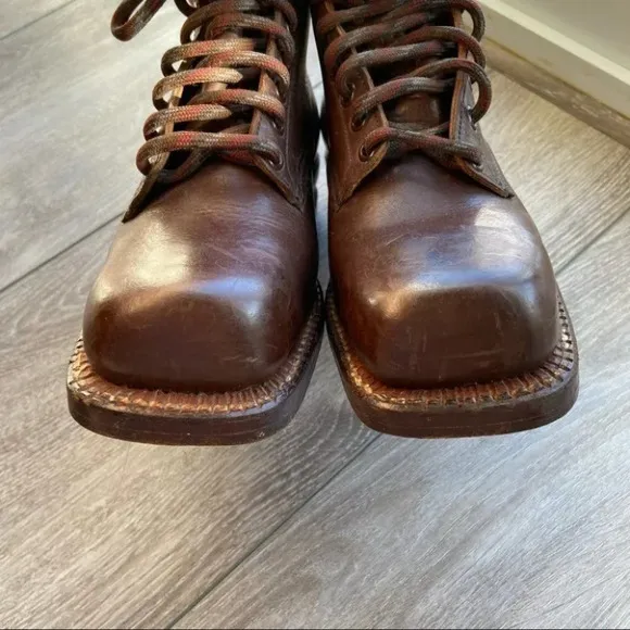 Antique Vintage Square Toe Leather Ski Boots