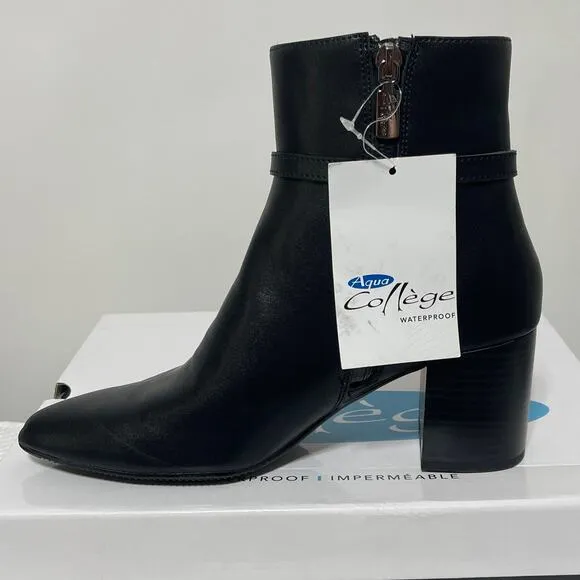 Aqua College Black Leather Boots Women's Size 7 Tatum Waterproof Heeled Booties