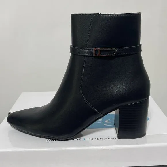 Aqua College Black Leather Boots Women's Size 7 Tatum Waterproof Heeled Booties