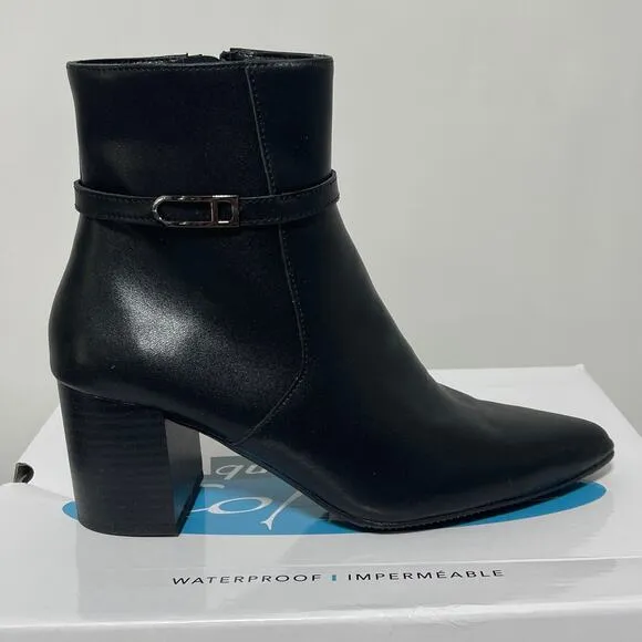 Aqua College Black Leather Boots Women's Size 7 Tatum Waterproof Heeled Booties