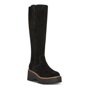AQUA COLLEGE Womens Black 1-1/2&quot; Platform Pull-Tabs Gina Suede Boots Shoes 11 M