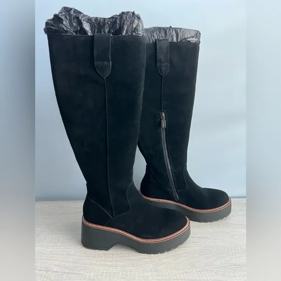 Aqua College Women's Waterproof Gina Platform Black Suede Boots Size 9.5