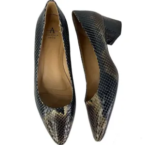 Aquatalia Pasha Pump Pointy Toe Block Heel Snake Print Leather Shoes Sz  9
