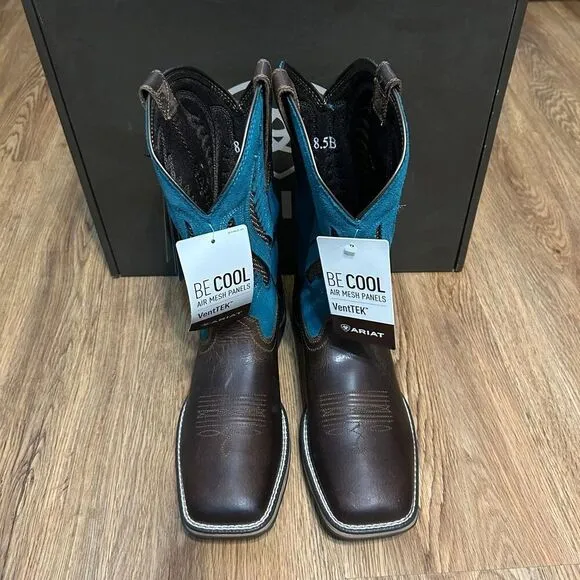 ARIAT brown turquoise leather suede cowboy western boots shoes women’s 8.5 new