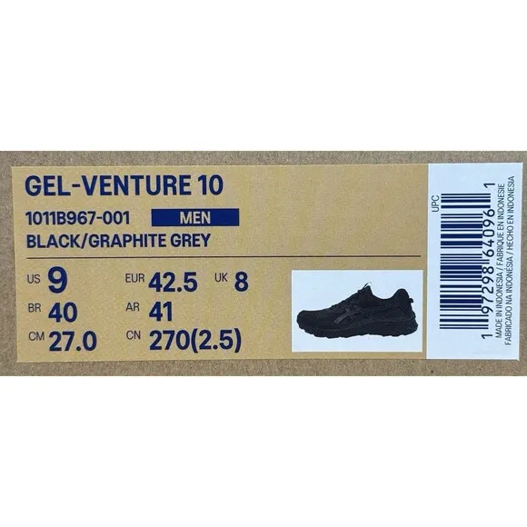 Asics Gel Venture 10 Men's SZ 9 Trail Runners Black 1011B967 001 Shoes