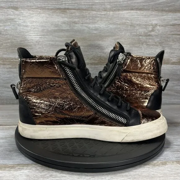 Authentic Giuseppe Zanotti Bronze Foil High Top Sneaker Boots Size EU 39 US 9