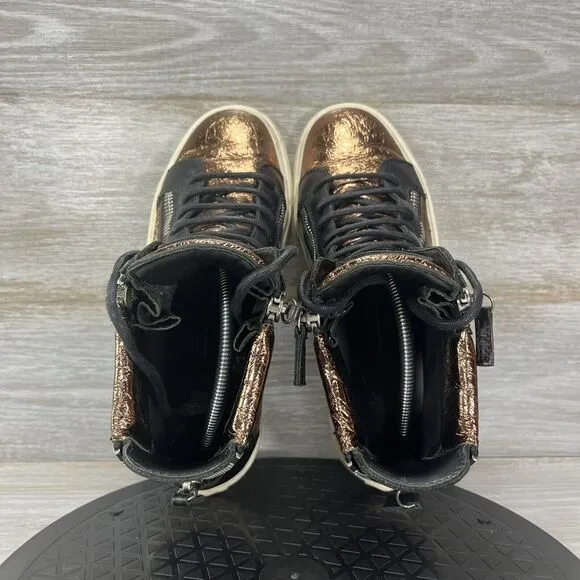 Authentic Giuseppe Zanotti Bronze Foil High Top Sneaker Boots Size EU 39 US 9