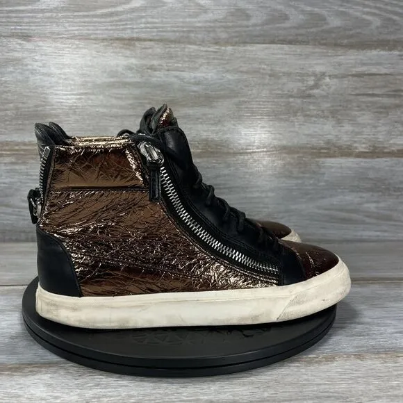Authentic Giuseppe Zanotti Bronze Foil High Top Sneaker Boots Size EU 39 US 9