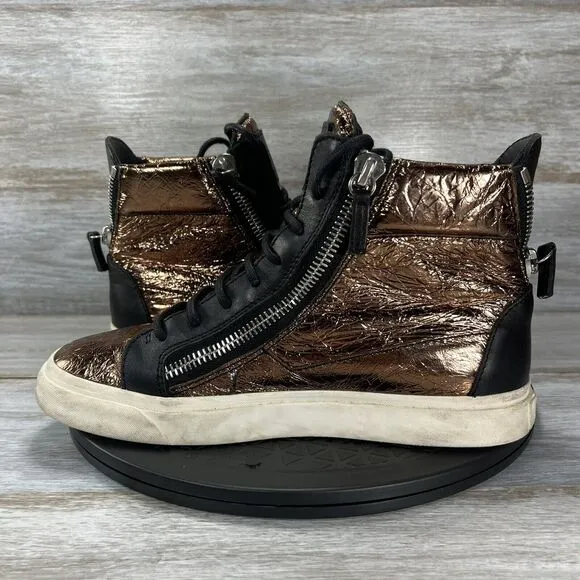 Authentic Giuseppe Zanotti Bronze Foil High Top Sneaker Boots Size EU 39 US 9