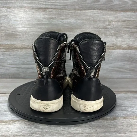 Authentic Giuseppe Zanotti Bronze Foil High Top Sneaker Boots Size EU 39 US 9