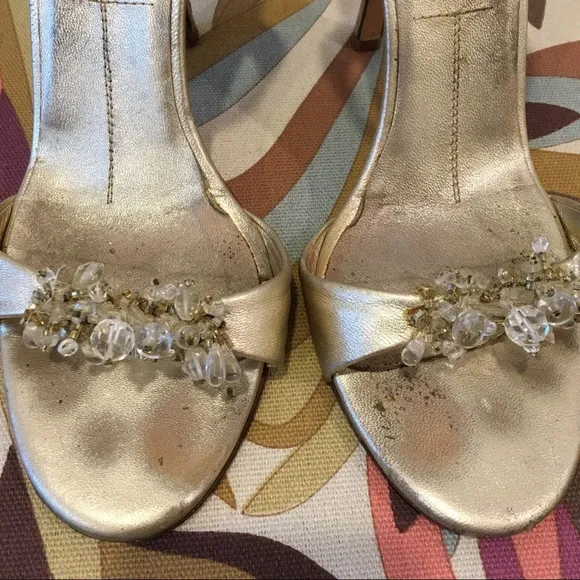 BADGLEY MISCHKA GOLD HIGH HEEL SANDALS SIZE 36.5