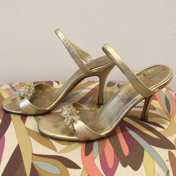BADGLEY MISCHKA GOLD HIGH HEEL SANDALS SIZE 36.5