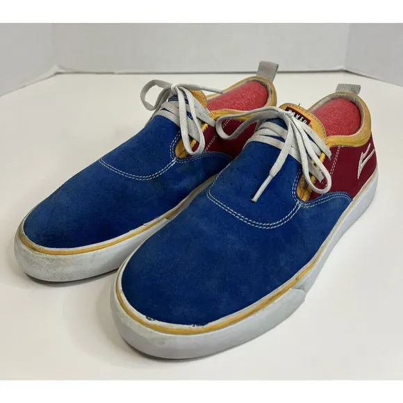 Baker Lakai Skate Shoes Riley 2 Blue/Red/Yellow Skateboards Suede Men's Size 8