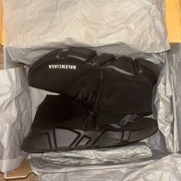Balenciaga black speed runners with laces