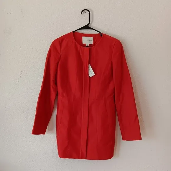 Banana Republic Silk Blend Long Jacket Womens Size XS Zip Closure Coral NWT $175