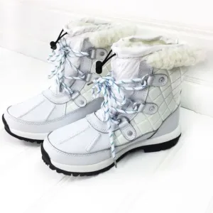 Bearpaw 7 Bethany Quilted Waterproof Duck Toe Snow Boots White Sheepskin Winter