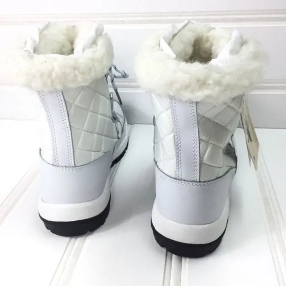 Bearpaw 7 Bethany Quilted Waterproof Duck Toe Snow Boots White Sheepskin Winter