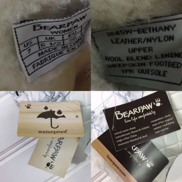 Bearpaw 7 Bethany Quilted Waterproof Duck Toe Snow Boots White Sheepskin Winter