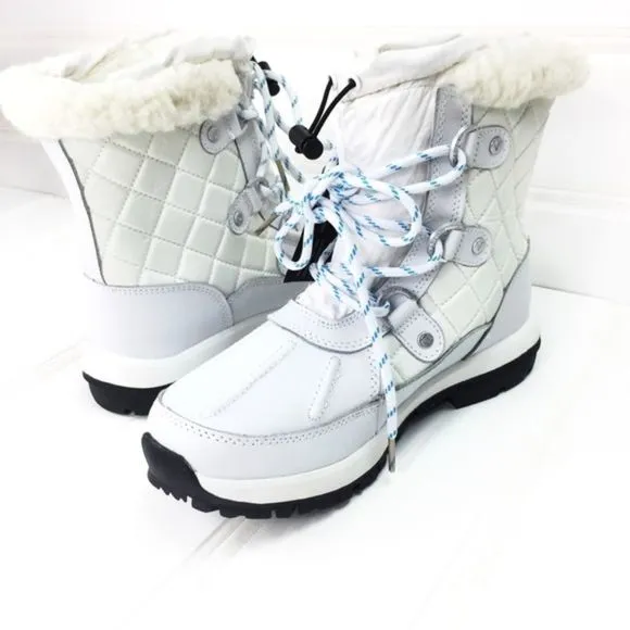 Bearpaw 7 Bethany Quilted Waterproof Duck Toe Snow Boots White Sheepskin Winter