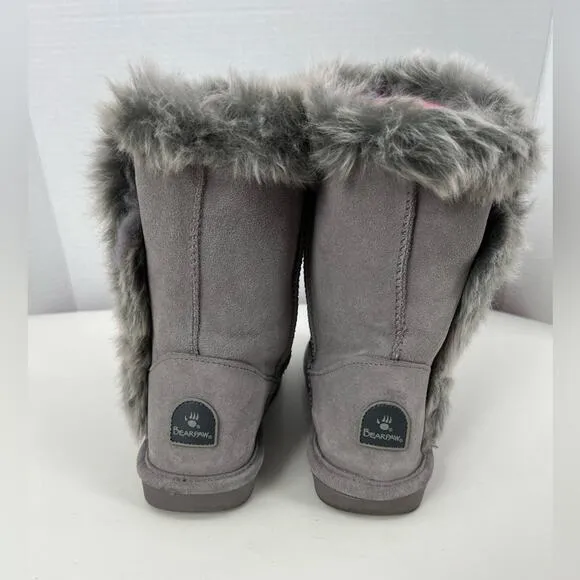 Bearpaw Cora 2664W Women’s Mid Calf Cow Suede Upper Faux Outside Fur Gray Size 8