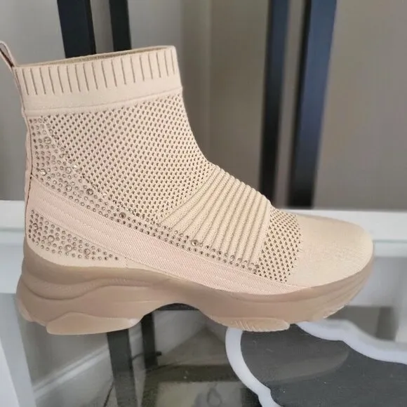 BEBE  Women's Aspen Knit Embellished High Top Sneakers SIZE 7.5