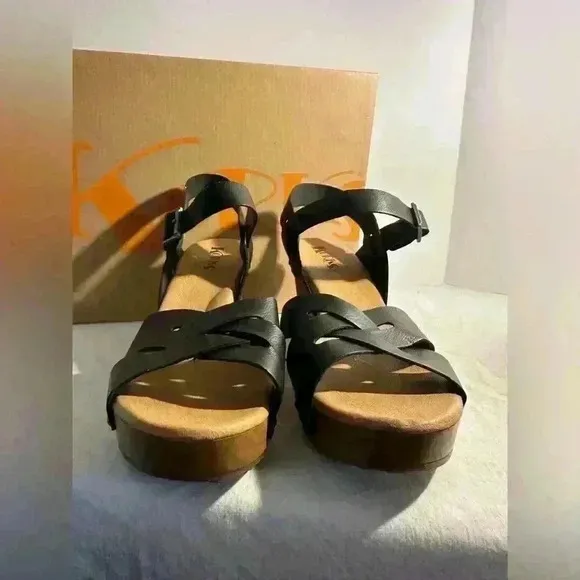 Black Leather Sandals by Korks Size 11