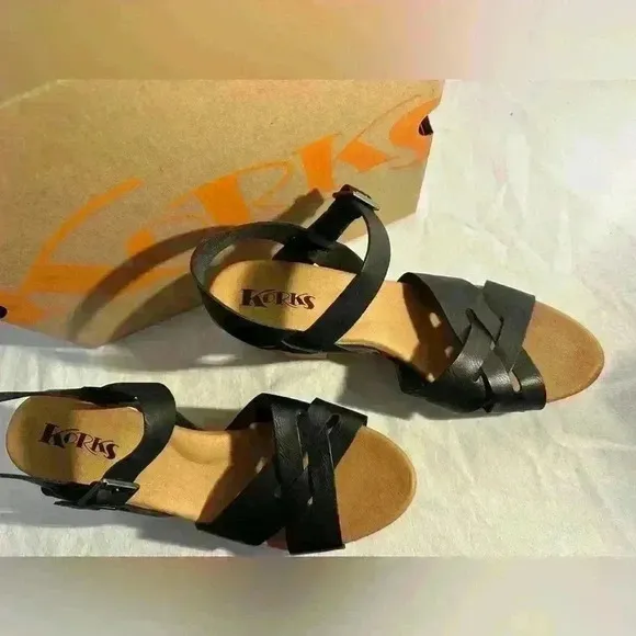 Black Leather Sandals by Korks Size 11
