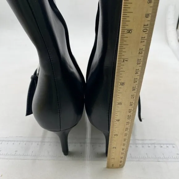 Black Mid Heel Pointed Toe Comfortable Metallic Buckle Side Zipper Ankle Boots