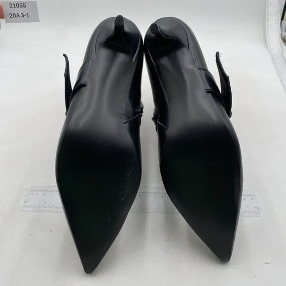 Black Mid Heel Pointed Toe Comfortable Metallic Buckle Side Zipper Ankle Boots