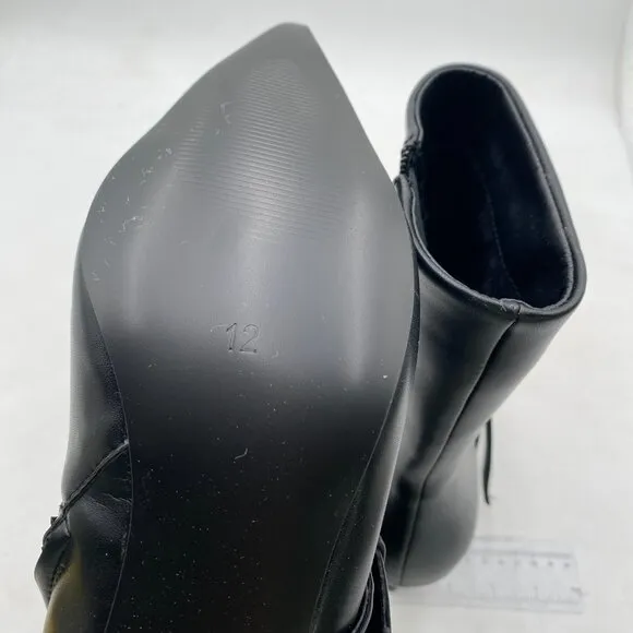 Black Mid Heel Pointed Toe Comfortable Metallic Buckle Side Zipper Ankle Boots