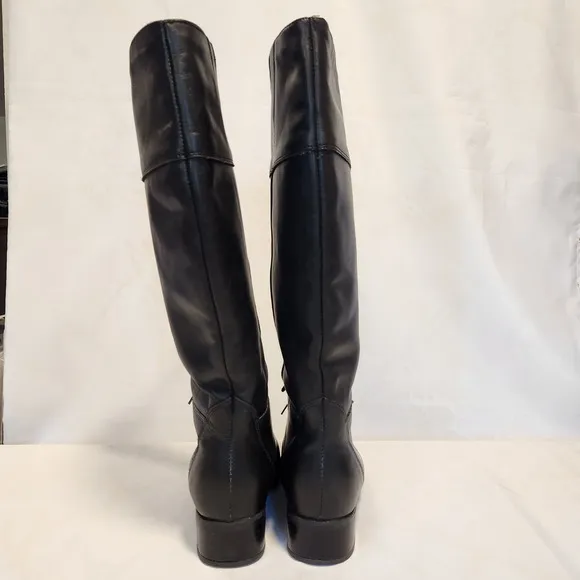 Blondo Leather Riding Boots Oxford Lace Up Knee High Size 6.5 Black Waterproof