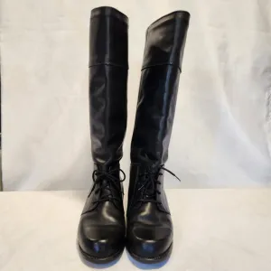 Blondo Leather Riding Boots Oxford Lace Up Knee High Size 6.5 Black Waterproof
