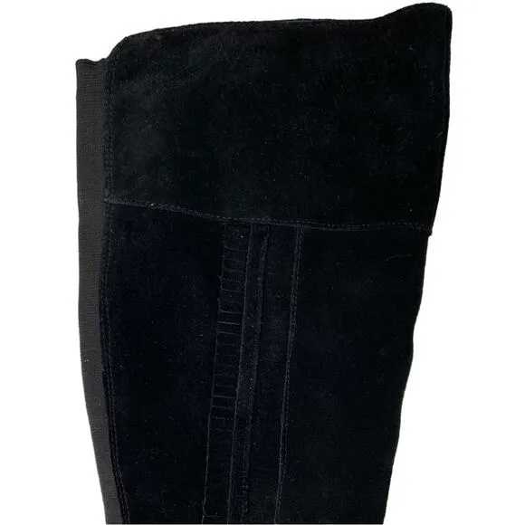 BLONDO Nestle Boots Knee High Suede Ruffle Fringe Black Riding Waterproof 7.5