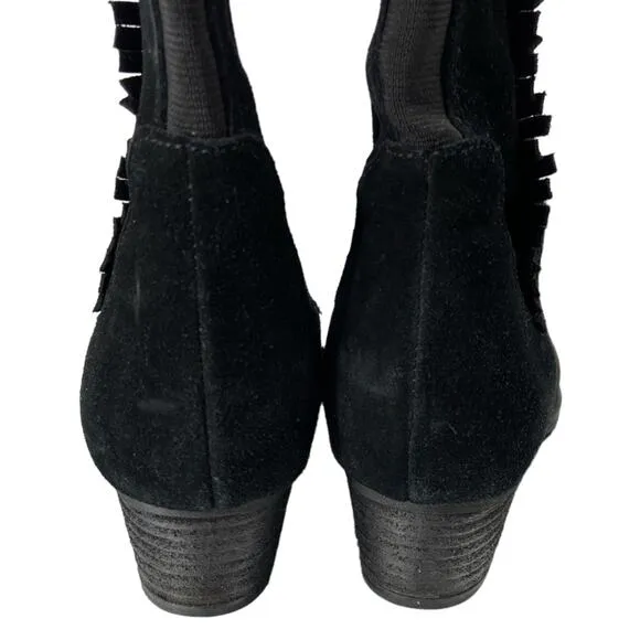 BLONDO Nestle Boots Knee High Suede Ruffle Fringe Black Riding Waterproof 7.5