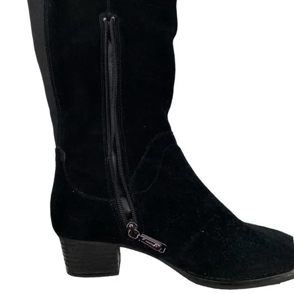BLONDO Nestle Boots Knee High Suede Ruffle Fringe Black Riding Waterproof 7.5