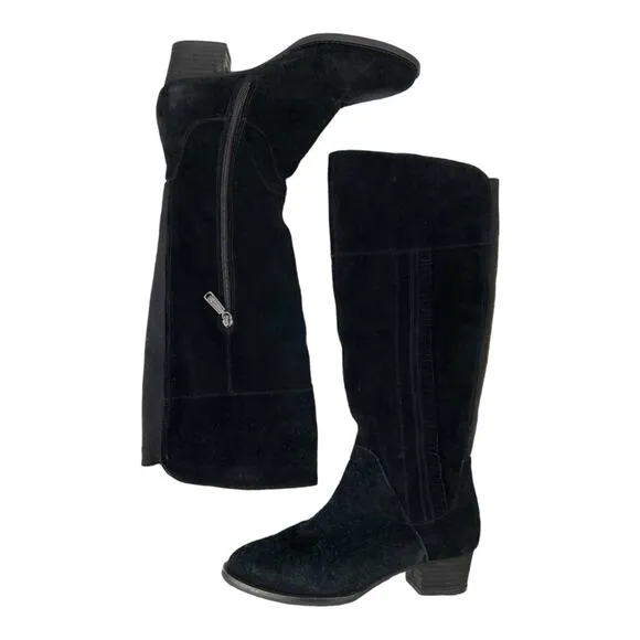 BLONDO Nestle Boots Knee High Suede Ruffle Fringe Black Riding Waterproof 7.5