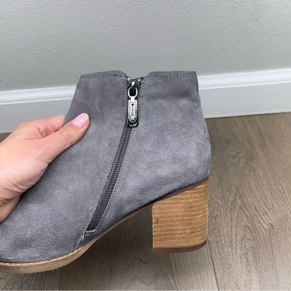 Blondo Nina Gray Suede Ankle Boots Waterproof Block Heel Size 10 Women Side Zip