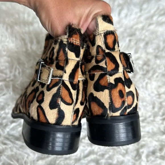 Blondo Tami Leopard Calf Hair Heeled Booties/Boots Sz 7 Waterproof Black Brown