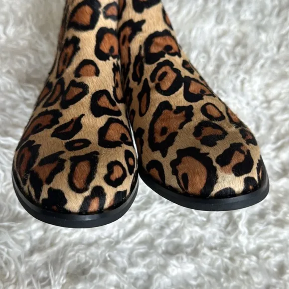 Blondo Tami Leopard Calf Hair Heeled Booties/Boots Sz 7 Waterproof Black Brown