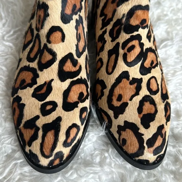 Blondo Tami Leopard Calf Hair Heeled Booties/Boots Sz 7 Waterproof Black Brown