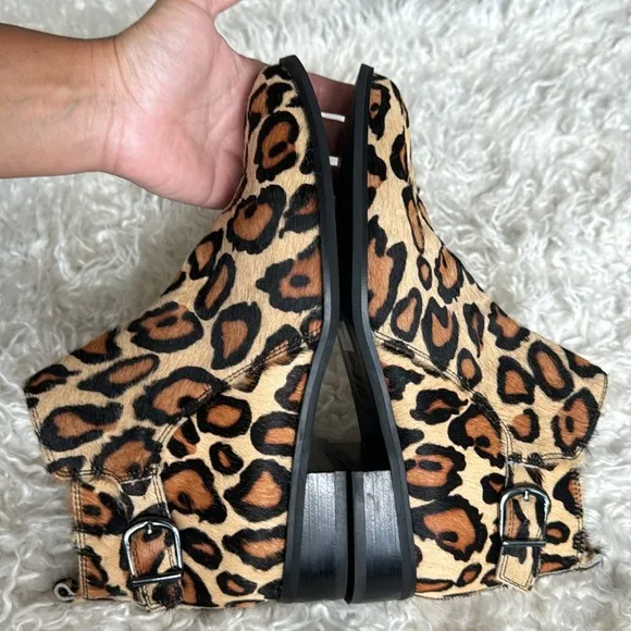 Blondo Tami Leopard Calf Hair Heeled Booties/Boots Sz 7 Waterproof Black Brown