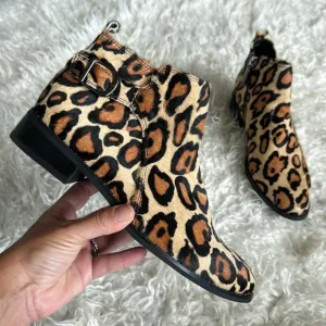 Blondo Tami Leopard Calf Hair Heeled Booties/Boots Sz 7 Waterproof Black Brown