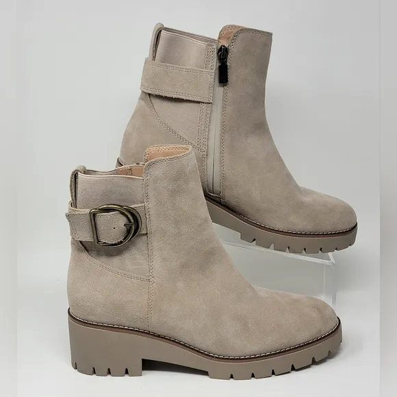 BLONDO Waterproof Dahlia Cream Suede Ankle Boots Buckle Women's Size 11 New