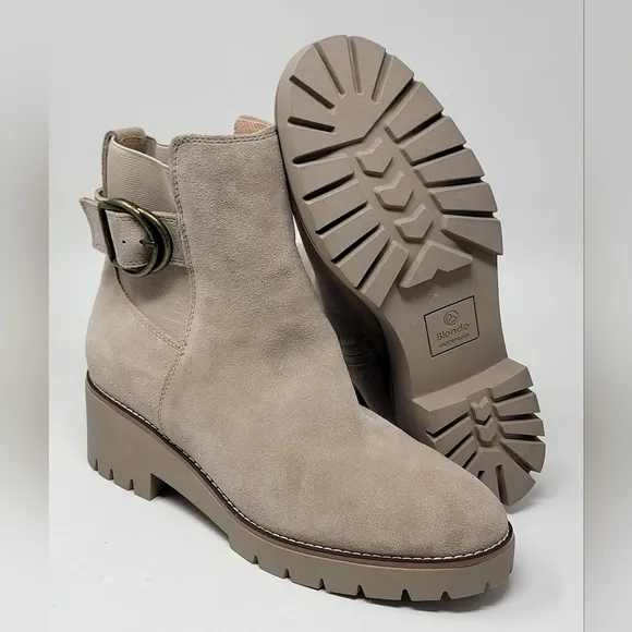 BLONDO Waterproof Dahlia Cream Suede Ankle Boots Buckle Women's Size 11 New