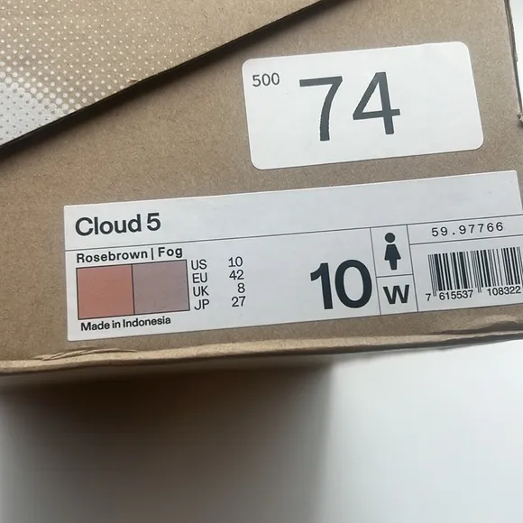 BNWT - ON CLOUD CLOUD 5 ROSEBROWN FOG - SIZE 10
