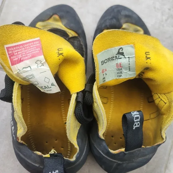 Boreal Stinger Fusion Rock Climbing Shoes Size 7 1/2 US, Yellow Black Lace up