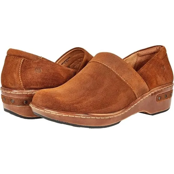 Born Bailie Clog Brown Leather Suede Women’s Comfortable Shoes size 8.5 40
