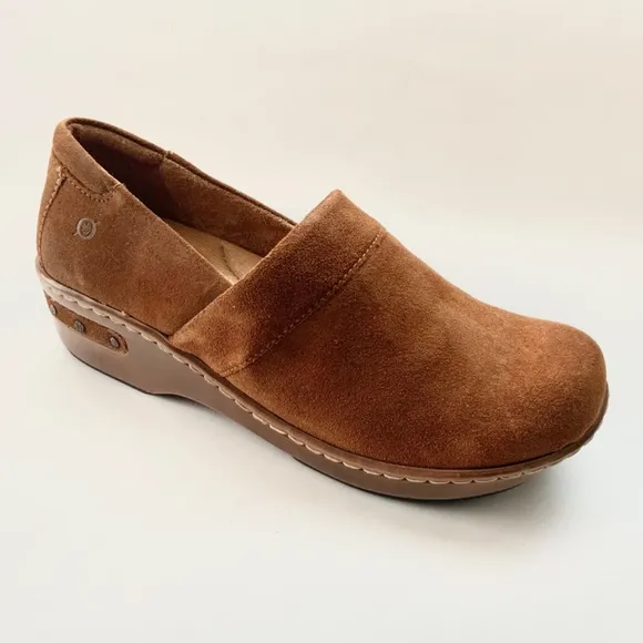 Born Bailie Clog Brown Leather Suede Women’s Comfortable Shoes size 8.5 40