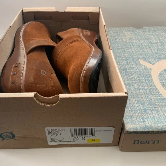 Born Bailie Clog Brown Leather Suede Women’s Comfortable Shoes size 8.5 40