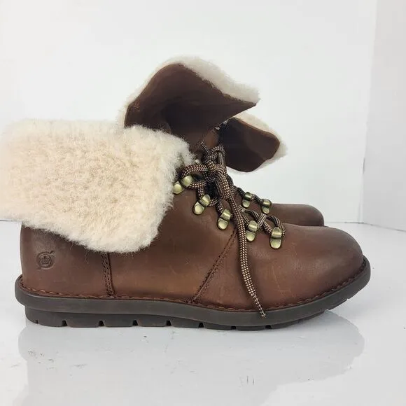 Born Blaine Shearling waterproof Ankle Boots Brown Leather Size 8 M